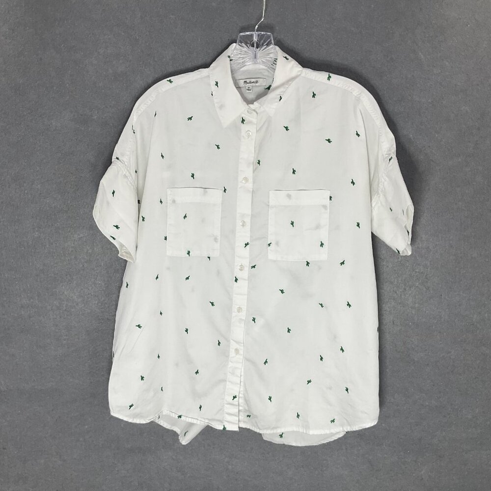 Madewell Women's XS Embroidered Cactus Relaxed Button Shirt Short Sleeve Pocket